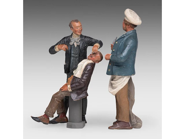 Two polychrome terracotta figures of a barber and a baker, attrib. to bernhardt bloch (1836-1909) the baker: 29 cm. (11.41 in.), the barber: 26 cm. (10.24 in.) - afbeelding 2 van  9