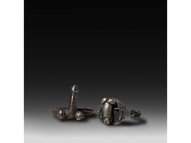 Two rare roman silver fascinum phallic rings, total weight: ca. 25 g - afbeelding 1 van  6