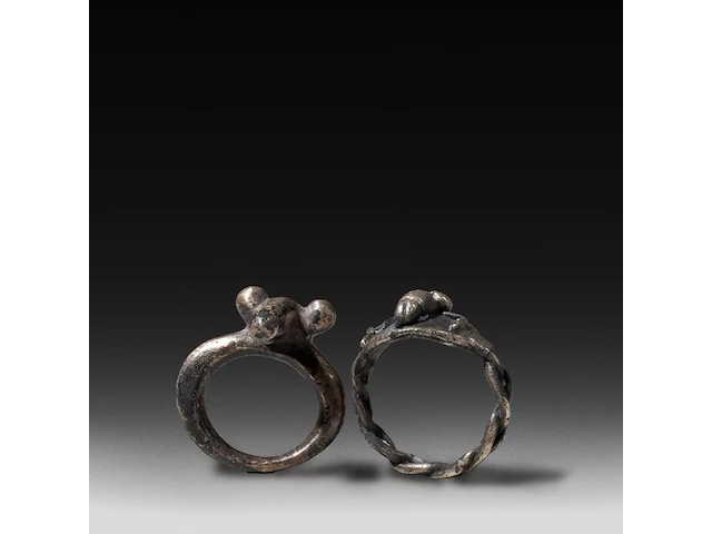 Two rare roman silver fascinum phallic rings, total weight: ca. 25 g - afbeelding 3 van  6
