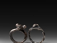 Two rare roman silver fascinum phallic rings, total weight: ca. 25 g - afbeelding 3 van  6