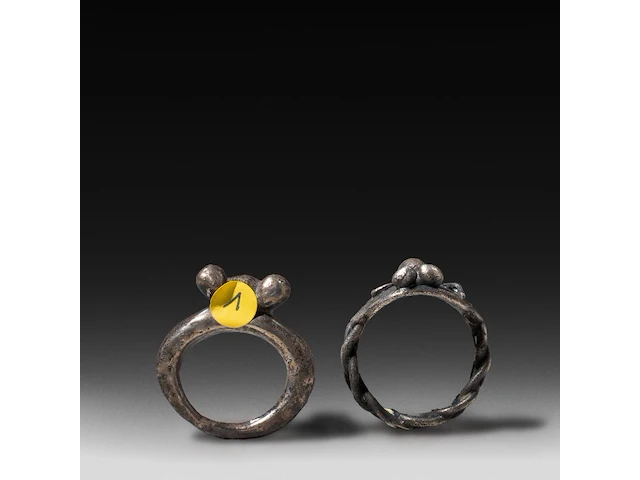Two rare roman silver fascinum phallic rings, total weight: ca. 25 g - afbeelding 4 van  6