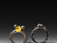 Two rare roman silver fascinum phallic rings, total weight: ca. 25 g - afbeelding 4 van  6