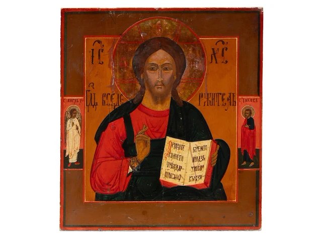 Two russian orthodox icons of christ pantocrator and our lady, 19thc christ: 35 x 31.5 cm. (13.77 x 12.40 in.), our lady: 45 x 37 cm. (17.71 x 14.57 in.) - afbeelding 4 van  4