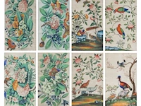 Two series of chinese canton paintings, 'butterflies and flowers' & 'birds in a garden', gouache on rice paper, late 18th/19thc, framed 58,5 x 84,5 cm (each, framed per series)