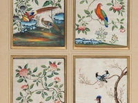 Two series of chinese canton paintings, 'butterflies and flowers' & 'birds in a garden', gouache on rice paper, late 18th/19thc, framed 58,5 x 84,5 cm (each, framed per series) - afbeelding 5 van  7