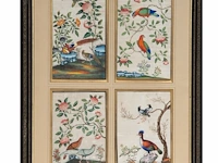 Two series of chinese canton paintings, 'butterflies and flowers' & 'birds in a garden', gouache on rice paper, late 18th/19thc, framed 58,5 x 84,5 cm (each, framed per series) - afbeelding 6 van  7
