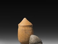 Two taino phallic fertility symbols in volcanic stone, h 7 - 17 cm