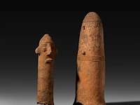 Two terracotta phallus fertility figures, bura culture, burkina faso or niger, h 31 - 42 cm