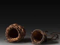 Two tribal penis sheaths, decorated with sea shells, papua new guinea, h 14 - 15 cm - afbeelding 4 van  4