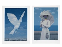 Two unframed offset lithographs by rené magritte (1898-1967), 'l'entrée en scène' (n° 175/275) and 'la grande guerre' (n° 265/275) sheet size: 60 x 45 cm. (23.62 x 17.71 in.)