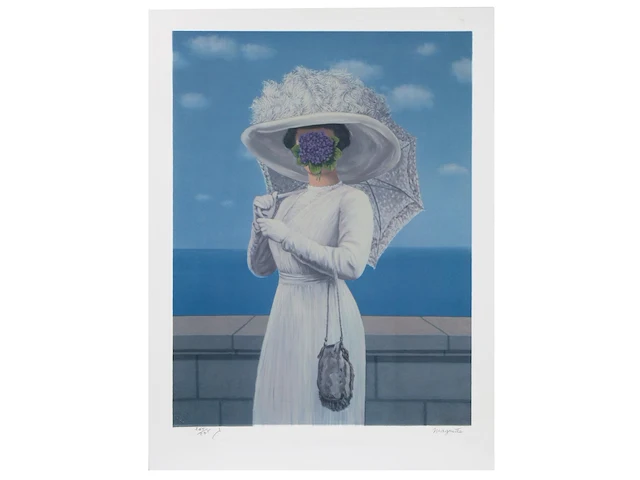 Two unframed offset lithographs by rené magritte (1898-1967), 'l'entrée en scène' (n° 175/275) and 'la grande guerre' (n° 265/275) sheet size: 60 x 45 cm. (23.62 x 17.71 in.) - afbeelding 3 van  7