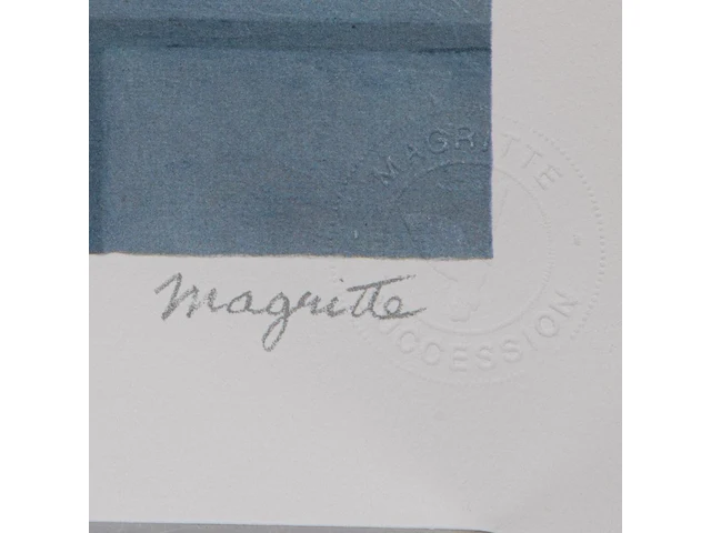Two unframed offset lithographs by rené magritte (1898-1967), 'l'entrée en scène' (n° 175/275) and 'la grande guerre' (n° 265/275) sheet size: 60 x 45 cm. (23.62 x 17.71 in.) - afbeelding 4 van  7