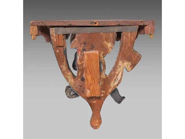 Two venetian-type polychrome and gilt wooden blackamore wall brackets, 19thc 37 cm. (14.57 in.), frame: 39 cm. (15.34 in.) - afbeelding 6 van  7