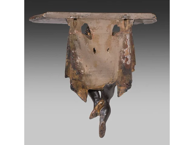 Two venetian-type polychrome and gilt wooden blackamore wall brackets, 19thc 37 cm. (14.57 in.), frame: 39 cm. (15.34 in.) - afbeelding 7 van  7