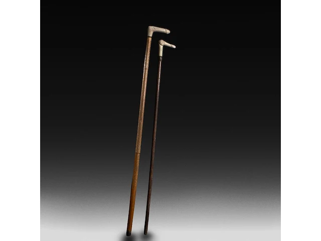 Two walking sticks with carved bone phallic endings, late 19thc - afbeelding 8 van  8