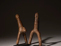 Two wooden biiga mossi phallic catapults, burkina faso, h 18 - 20 cm