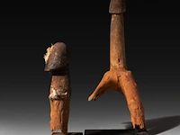 Two wooden phallus fertility dolls, legba culture, west africa, h 26 - 38 cm