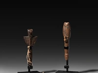 Two wooden tribal whistles with phallus symbols, lobi people, burkina faso 18 cm. (7.08 in.)