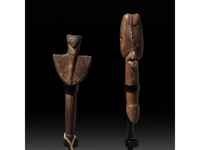Two wooden tribal whistles with phallus symbols, lobi people, burkina faso 18 cm. (7.08 in.) - afbeelding 3 van  5