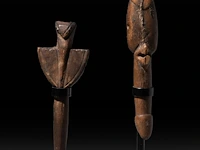 Two wooden tribal whistles with phallus symbols, lobi people, burkina faso 18 cm. (7.08 in.) - afbeelding 3 van  5