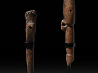 Two wooden tribal whistles with phallus symbols, lobi people, burkina faso 18 cm. (7.08 in.) - afbeelding 4 van  5