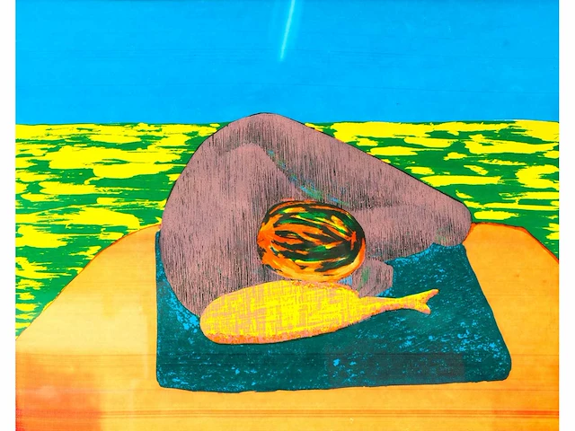 Ubaldo sichi - aan zee - kleurenhoutsnede - 40x50 cm - 1985 - afbeelding 1 van  2