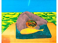 Ubaldo sichi - aan zee - kleurenhoutsnede - 40x50 cm - 1985