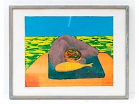 Ubaldo sichi - aan zee - kleurenhoutsnede - 40x50 cm - 1985 - afbeelding 2 van  2