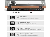 Udreamer at-3600l platenspeler 40w bluetooth hi-fi, speakers en ingebouwde versterker 60db - afbeelding 4 van  5