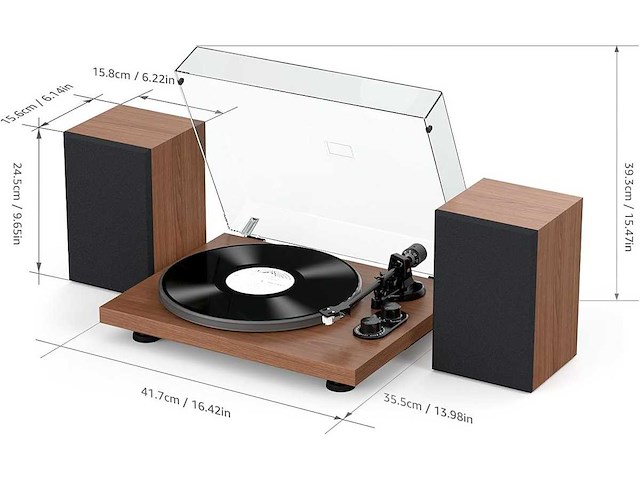 Udreamer at-3600l platenspeler 40w bluetooth hi-fi, speakers en ingebouwde versterker 60db - afbeelding 5 van  5