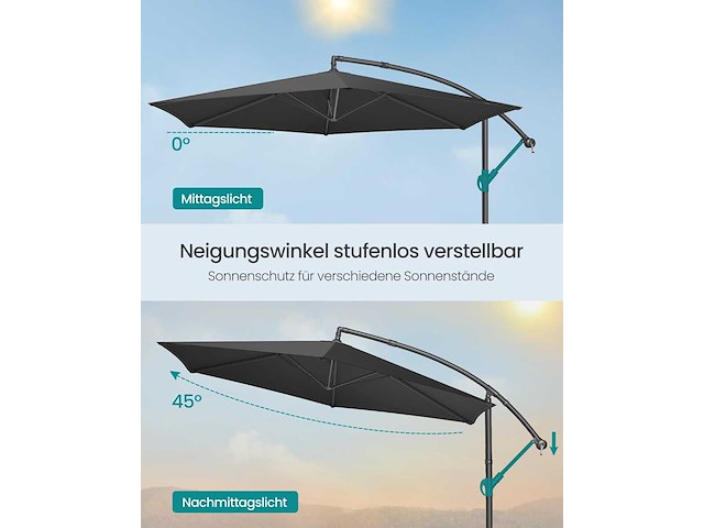 Uitkragende parasol, 350 cm in diameter, met basis - afbeelding 3 van  5
