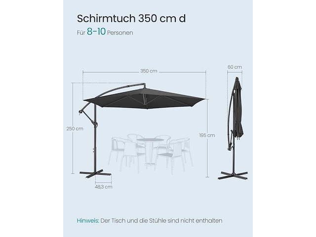 Uitkragende parasol, 350 cm in diameter, met basis - afbeelding 4 van  5