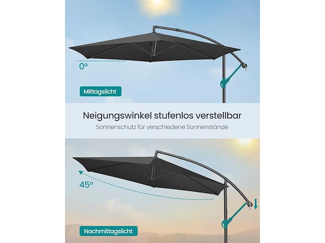 Uitkragende parasol, 350 cm in diameter, met basis - afbeelding 3 van  5