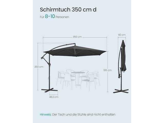 Uitkragende parasol, 350 cm in diameter, met basis - afbeelding 4 van  5