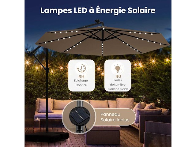 Uitkragende parasol 3x3m, buitentuinparasol 40 led solar - afbeelding 4 van  7