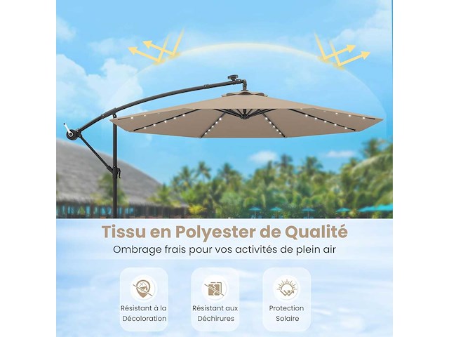 Uitkragende parasol 3x3m, buitentuinparasol 40 led solar - afbeelding 5 van  7