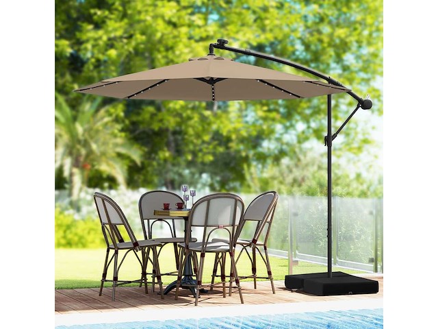 Uitkragende parasol 3x3m, buitentuinparasol 40 led solar - afbeelding 6 van  7