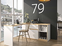 Uitschuifbaar hoekbureau gibral 155x136cm - wit/eik decor - afbeelding 1 van  4
