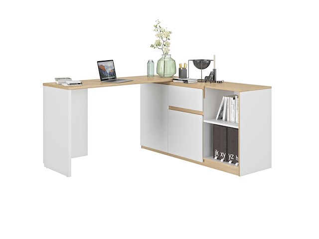 Uitschuifbaar hoekbureau gibral 155x136cm - wit/eik decor - afbeelding 3 van  4