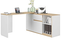 Uitschuifbaar hoekbureau gibral 155x136cm - wit/eik decor - afbeelding 3 van  4