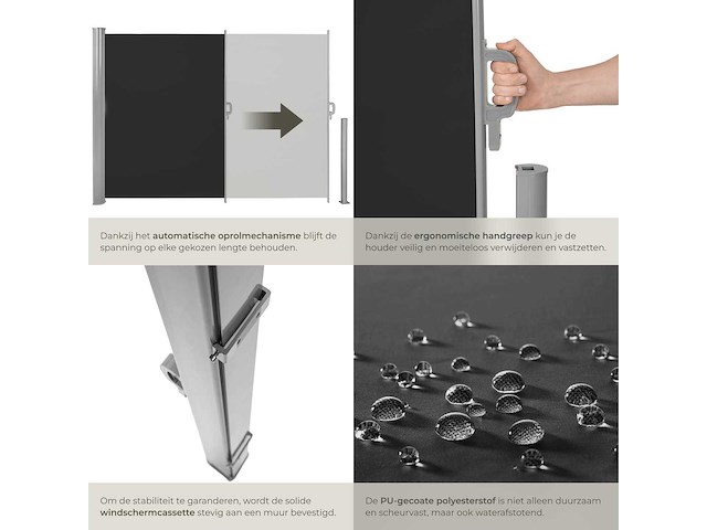 Uitschuifbare aluminium tuinwindbeschermer 180 x 300 cm zwart - afbeelding 6 van  11