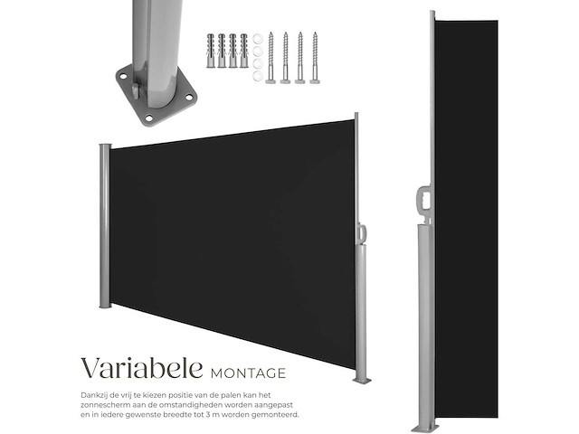 Uitschuifbare aluminium tuinwindbeschermer 180 x 300 cm zwart - afbeelding 7 van  11