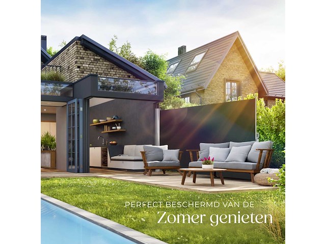 Uitschuifbare aluminium tuinwindbeschermer 180 x 300 cm zwart - afbeelding 10 van  11
