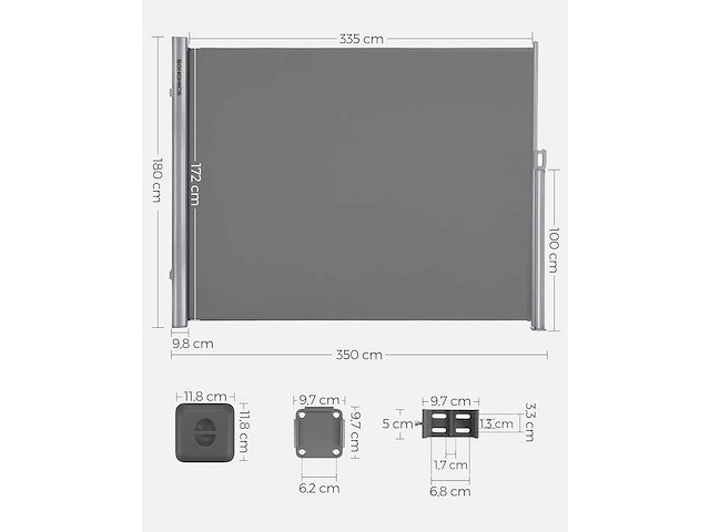 Uitschuifbare aluminium zijluifel 180 x 350 cm - afbeelding 1 van  1