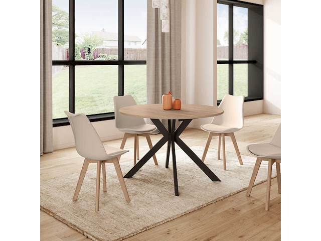 Uitschuifbare eettafel - dun hout en zwart blad 110-200 cm - afbeelding 3 van  8