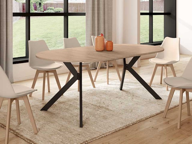 Uitschuifbare eettafel - dun hout en zwart blad 110-200 cm - afbeelding 1 van  8