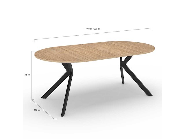 Uitschuifbare eettafel - dun hout en zwart blad 110-200 cm - afbeelding 7 van  8