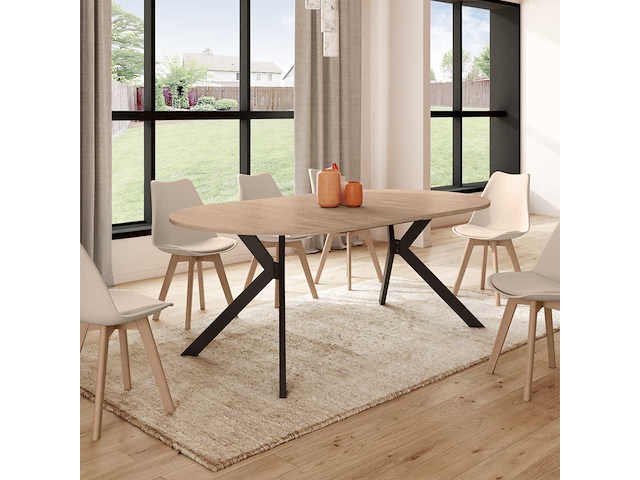 Uitschuifbare eettafel - dun hout en zwart blad 110-200 cm - afbeelding 2 van  8