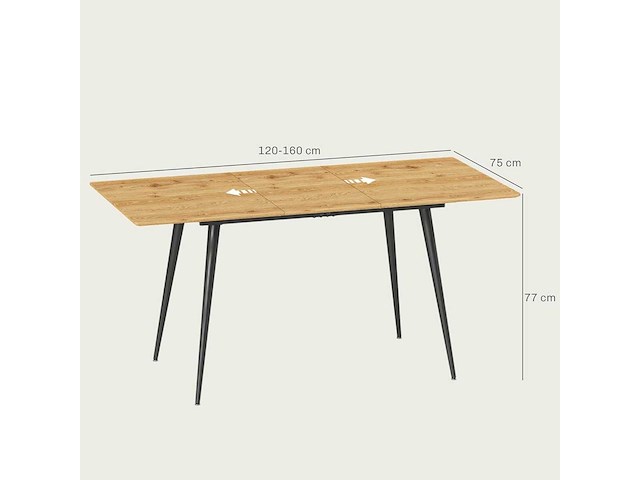 Uitschuifbare eettafel 120/160 x 75 cm keukentafel voor 6-8 personen - afbeelding 3 van  10