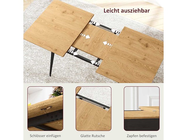 Uitschuifbare eettafel 120/160 x 75 cm keukentafel voor 6-8 personen - afbeelding 5 van  10